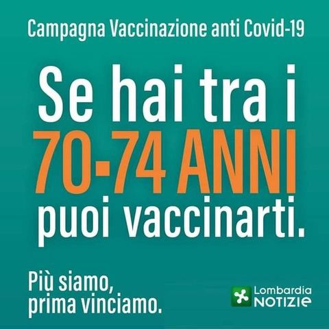 Vaccinazioni Covid 19: via alle prenotazioni per chi ha 70-74 anni