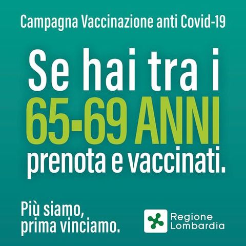 Campagna vaccinale Covid 19: prenotazione per la fascia d'età 65-69 anni